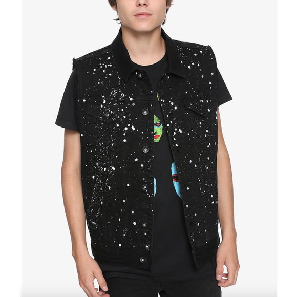 XXX RUDE Jackets & Coats Xxx Rude Black Paint Splatter Denim Vest